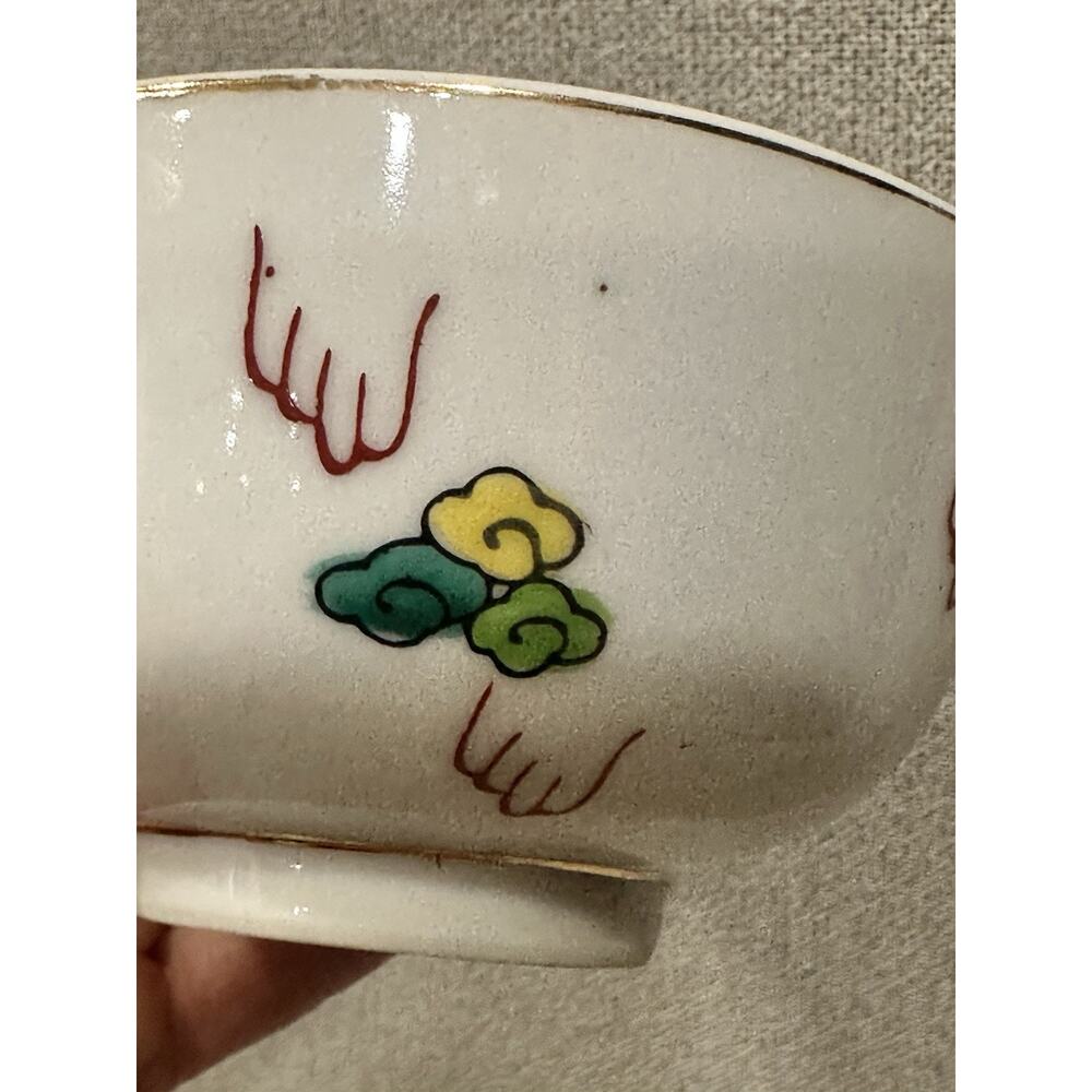 Vintage Chinese Porcelain Dragon Bowl Red Green Gold Gilt 5.5” Marked - Picture 5 of 8
